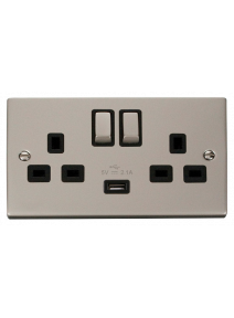 2 Gang 13A Pearl Nickel Switched Socket with 2.1A USB Socket (VPPN570BK)