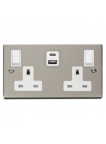 2 Gang 13A Pearl Nickel Double Socket with Type A &amp; C USB 4.2A (VPPN786WH)