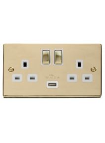 2 Gang 13A Polished Brass Switched Socket with 2.1A USB Socket (VPBR570WH)