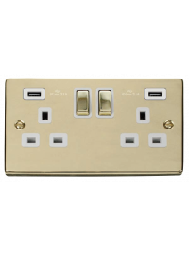 2 Gang 13A Polished Brass Switched Socket with Twin 2.1A USB Socket (VPBR580WH)