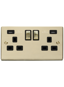 2 Gang 13A Polished Brass Switched Socket with Twin 2.1A USB Socket (VPBR580BK)