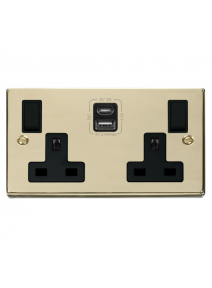 2 Gang 13A Polished Brass Double Socket with Type A & C USB 4.2A (VPBR786BK)