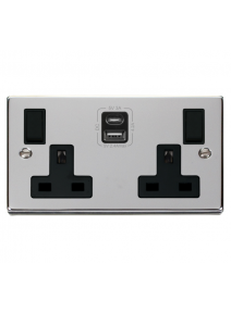 2 Gang 13A Polished Chrome Double Socket with Type A &amp; C USB 4.2A  (VPCH786BK)