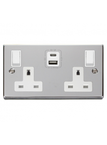 2 Gang 13A Polished Chrome Double Socket with Type A &amp; C USB 4.2A (VPCH786WH)