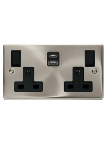 2 Gang 13A Satin Chrome Double Socket with Type A &amp; C USB 4.2A VPSC786BK