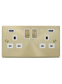 2 Gang 13A Satin Brass Switched Socket with Twin 2.1A USB Socket  VPSB580WH
