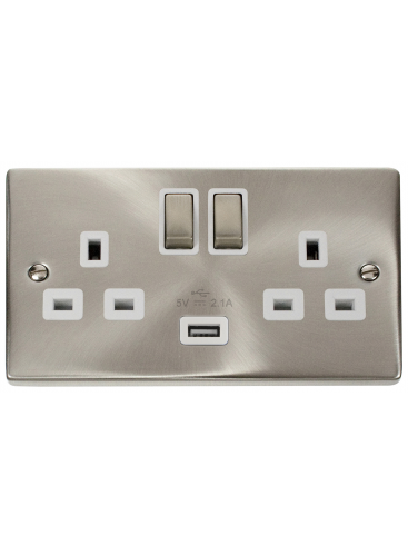 2 Gang 13A Satin Chrome Switched Socket with 2.1A USB Socket VPSC570WH