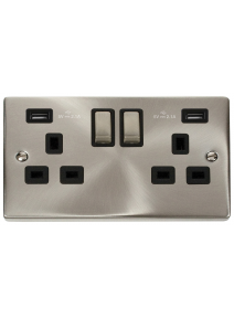 2 Gang 13A Satin Chrome Switched Socket with Twin 2.1A USB Socket VPSC580BK