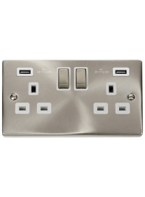 2 Gang 13A Satin Chrome Switched Socket with Twin 2.1A USB Socket VPSC580WH