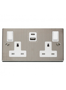 2 Gang 13A Stainless Steel Double Socket with Type A &amp; C USB 4.2A VPSS786WH
