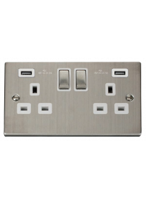 2 Gang 13A Stainless Steel Switched Socket with Twin 2.1A USB Socket VPSS580WH