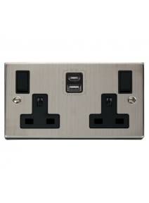 2 Gang 13A Stainless Steel Double Socket with Type A & C USB 4.2A VPSS786BK