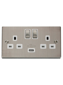 2 Gang 13A Stainless Steel Switched Socket with 2.1A USB Socket VPSS570WH
