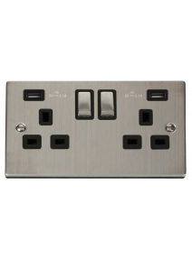 2 Gang 13A Stainless Steel Switched Socket with Twin 2.1A USB Socket  VPSS580BK
