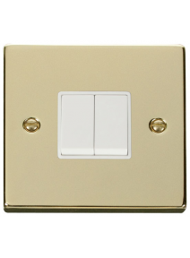 2 Gang 2 Way 10A Polished Brass Plate Switch (VPBR012WH)
