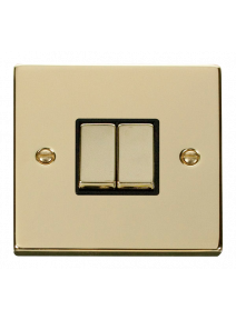 2 Gang 2 Way 10A Polished Brass Plate Switch (VPBR412BK)