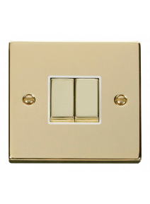 2 Gang 2 Way 10A Polished Brass Plate Switch (VPBR412WH)