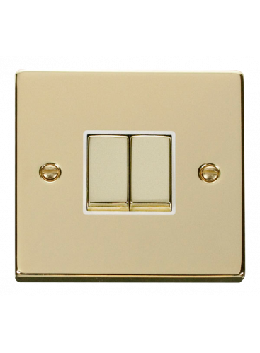2 Gang 2 Way 10A Polished Brass Plate Switch (VPBR412WH)