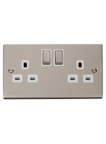 2 Gang Double Pole 13A Pearl Nickel Switched Socket (VPPN536WH)