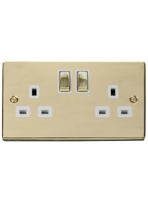 2 Gang Double Pole 13A Polished Brass Switched Socket (VPBR536WH)