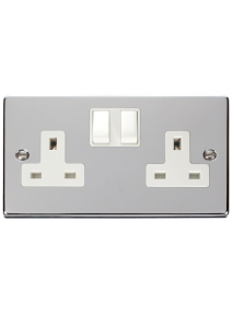 2 Gang Double Pole 13A Polished Chrome Switched Socket (VPCH036WH)