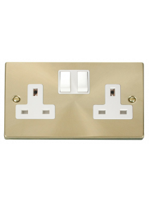 2 Gang Double Pole 13A Satin Brass Switched Socket (VPSB036WH)