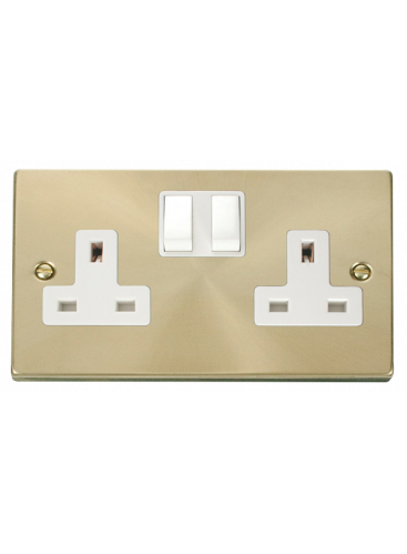 2 Gang Double Pole 13A Satin Brass Switched Socket (VPSB036WH)