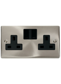2 Gang Double Pole 13A Satin Chrome Switched Socket VPSC036BK