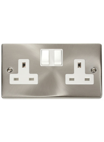 2 Gang Double Pole 13A Satin Chrome Switched Socket VPSC036WH
