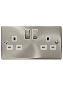 2 Gang Double Pole 13A Satin Chrome Switched Socket VPSC536WH