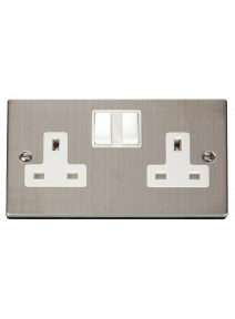 2 Gang Double Pole 13A Stainless Steel Switched Socket VPSS036WH