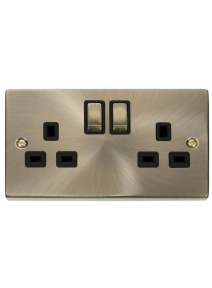 2 Gang Double Pole Antique Brass 13A Switched Socket (VPAB536BK)
