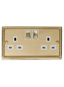 2 Gang Double Pole 13A Georgian Brass Switched Socket (GCBR536WH)