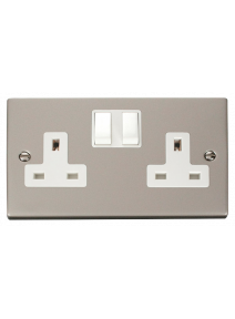 2 Gang Double Pole 13A Pearl Nickel Switched Socket (VPPN036WH)