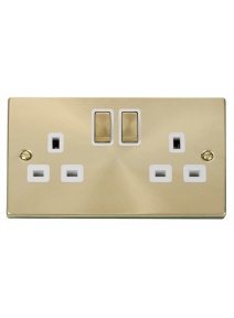 2 Gang Double Pole 13A Satin Brass Switched Socket VPSB536WH