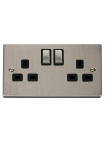 2 Gang Double Pole 13A Stainless Steel Switched Socket VPSS536BK