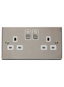 2 Gang Double Pole 13A Stainless Steel Switched Socket VPSS536WH