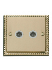 2 Gang Georgian Brass Twin Non-Isolated Co-Axial Socket (GCBR066WH)