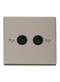 2 Gang Pearl Nickel Twin Non-Isolated Co-Axial Socket (VPPN066BK)