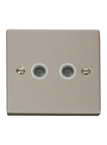 2 Gang Pearl Nickel Twin Non-Isolated Co-Axial Socket (VPPN066WH)