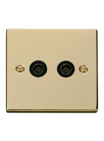 2 Gang Polished Brass Twin Non-Isolated Co-Axial Socket (VPBR066BK)
