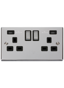 2 Gang Polished Chrome 13A Switched Socket with Twin 2.1A USB Socket (VPCH580BK)