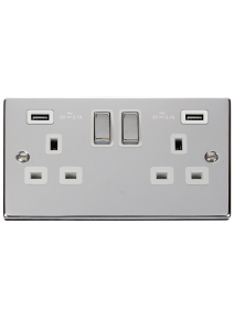 2 Gang Polished Chrome 13A Switched Socket with Twin 2.1A USB Socket (VPCH580WH)
