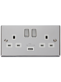 2 Gang Polished Chrome 13A Switched Socket with 2.1A USB Socket (VPCH570WH)