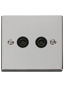 2 Gang Polished Chrome Twin Non-Isolated Co-Axial Socket (VPCH066BK)