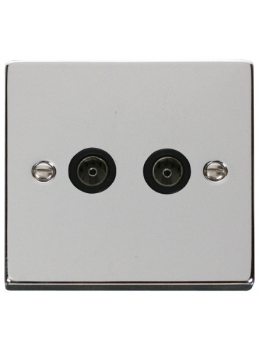 2 Gang Polished Chrome Twin Non-Isolated Co-Axial Socket (VPCH066BK)