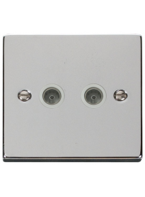 2 Gang Polished Chrome Twin Non-Isolated Co-Axial Socket (VPCH066WH)