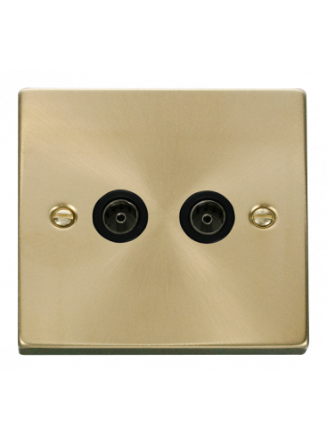 2 Gang Satin Brass Twin Non-Isolated Co-Axial Socket (VPSB066BK)
