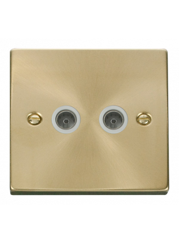 2 Gang Satin Brass Twin Non-Isolated Co-Axial Socket (VPSB066WH)