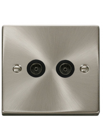 2 Gang Satin Chrome Twin Non-Isolated Co-Axial Socket VPSC066BK